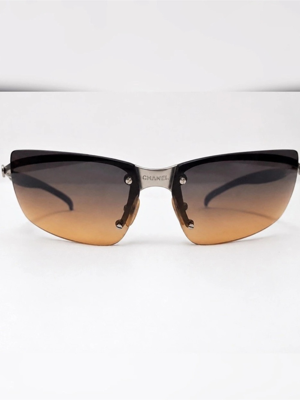 Vintage Y2K Chanel 4009 Rimless Gradient Sunglasses Black & Brown Sunglasses